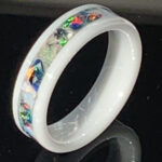 White ceramic ring with opal inlay