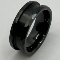 Black faceted men's ring with center groove